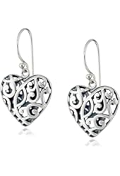 Sterling Silver Filigree Heart Drop Earrings