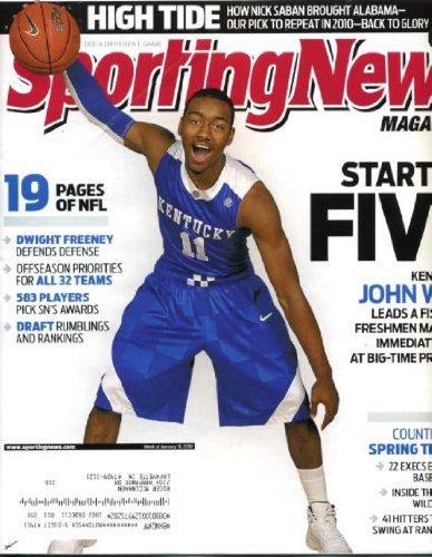 Sporting News January 18 2010 John Wall/University of Kentucky on Cover, Nick Saban/Alabama, Ichiro Suzuki/Seattle Mariners, Conversation with Dwight Freeney/Indianapolis Colts, Greg McElroy/Alabama, Terrelle Pryor/The Ohio State University
