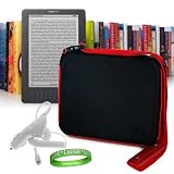 Amazon Kindle DX Free 3G model ( Graphite , White , Latest Generation , 2nd Generation ) Accessories Kit: **Graphite - Red** Kindle DX Carrying Case Hard Cube Case with Shoulder Strap and Attached Pocket + Kindle DX Car Charger + VG Live * Laugh * Love Wrist band!!!