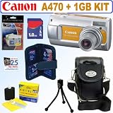 Canon PowerShot A470 7MP Digital Camera (Orange) + 1GB Accessory Kit