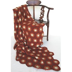 Crocheted Knit Throw Blanket Afghan in Spice Tones Brown Burnt Orange