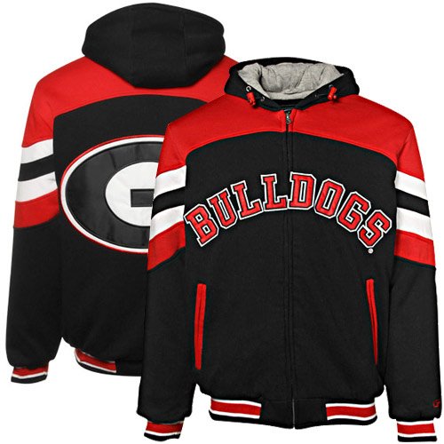 Georgia Bulldogs Black-Red Tackle Twill Polyfill Full Zip Hoody Sweatshirt (X-Large)