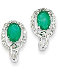 14k White Gold Diamond & Emerald Earrings