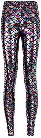 Women Printed Mermaid Fish Scale Stretch Leggings Pant M-XXXL