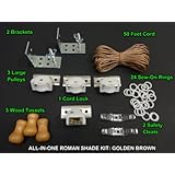 All-in-One ROMAN SHADE HARDWARE KIT, in Golden Brown (All the basics you need: cord lock, pulleys, cord, brackets, cleats, rings)