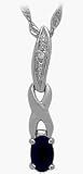 10 Karat White Gold Created Sapphire Gemstone & Diamond Pendant