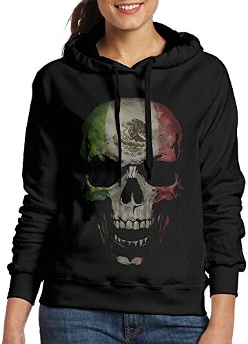 ShipElena Aztlan Mexican Flag Skull Pullover Hood For Women XXL Black