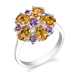 Sterling Silver 2.25 cts Oval Citrine Round Amethyst Ring Size 9