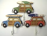 Tropical Beachy Woody & Surfboard Wall Hooks Set of 3