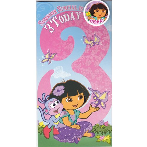 Dora The Explorer Age 3 Tall Birthday Card With Round Badge 173017