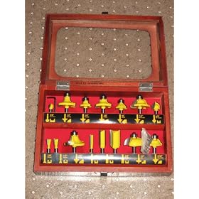 15 PIECE CARBIDE ROUTER BIT SET W/WOOD CASE