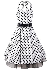 Polka Dot Print Vintage Halter Cotton/Elastane Prom Dress/Party Dress 