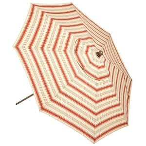 Auto Tilt 9 Foot Market Umbrella, Olive, Brick, Stripe by 