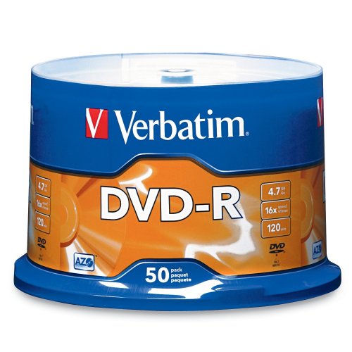 Verbatim 95101 4.7 GB 1x-16x 120 Minute Branded Recordable Disc DVD-R, 50-Disc Spindle