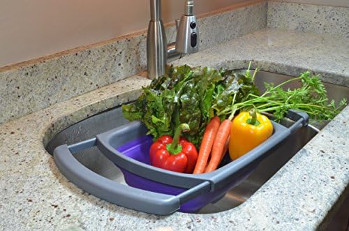 Sleek Modern Professional Collapsible Colander - Over-the-Sink Silicone Strainer by Kitchen Addicts | Space-Saver, Colorful, FOLDS to 1/4 Original Size! Extendable Handles, BPA-Free/Dishwasher-Safe!