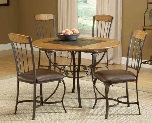 5pc Round Dining Table Brown Finish