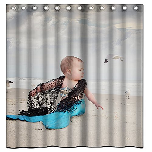 Generic New Bathroom Decoration Waterproof Microfiber Fabric Mermaid Resources Shower Curtain 60