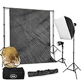 [23283] 2-LIGHT STUDIO FLASH KIT WITH DARK GRAY SANDWASH MUSLIN BACKGROUND AND SUPPORT SYSTEM
