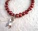 Sterling Silver Ribbon Red Pearl HIV/AIDS Awareness Charm Bracelet