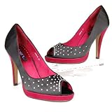 Produkt-Bild: Damen High Heels Pumps, Plateau, Peep Toe, Strass, schwarz-weinrot