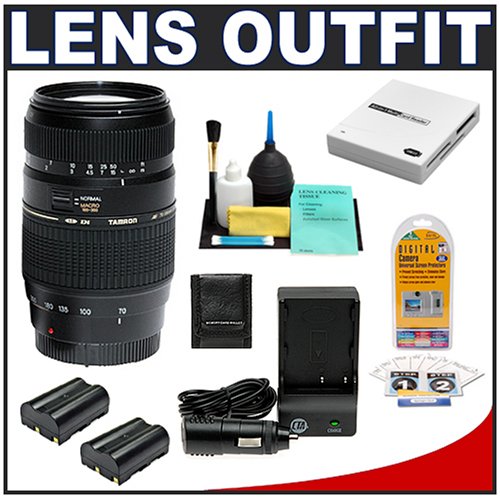 Tamron AF 70-300mm F/4-5.6 Di LD Macro Lens + 2 D-LI50 Batteries with Charger + Accessory Kit for Pentax K10D, K20D, K100D, K110D & K200D Digital SLR Cameras