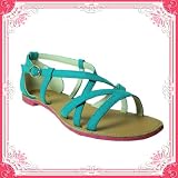 Women's Qupid Turquoise Leatherette Gladiator Open Toe Flat Sandals (Athena488)