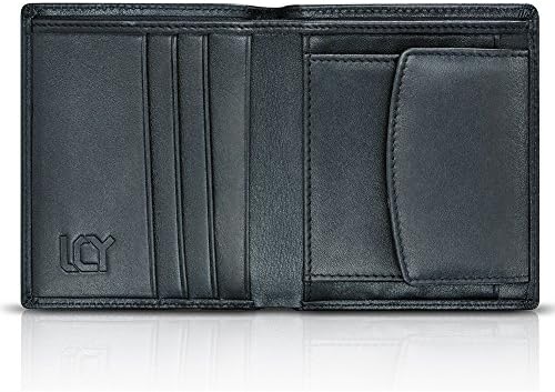 Buyreal Men's Soft Italian Genuine Leather Wallet with Coin Pocket (Medium, Black)