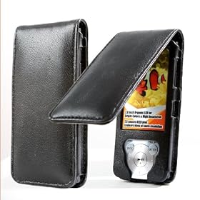 EASYi - Black Genuine Leather Flip case for Sony Walkman A series (2010 Model) NWZA845B NWZA845W.CEW 16GB MP3 Player
