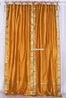 Tie Top Mustard Silk Sari fabric Drapes, Panels, Curtains