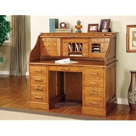 Grace Lane Oak Finish Roll Top Home Office Desk Furniture by Coaster