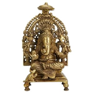 Brass Ganesh Statue on a Throne