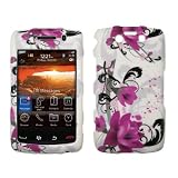 Premium White with Purple Flowers Design Snap-On Cover Hard Case Cell Phone Protector for Blackberry Storm 2 9550 [Accessory Export Brand Packaging]