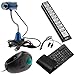 GTMax Blue Flexible 12MP High Resolution w/ 2 LED Light & Microphone USB PC Webcam + Black USB Handheld Trackball Finger Mouse + Black USB/PS2 Flexible Silicone Keyboard + Black 10 Port High Speed USB Hub For Laptop/Desktop