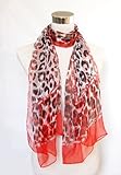 Chiffon Black/Red Animal and Chain Print - Silk Long Scarf 21