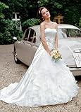 IMAGE OF David's Bridal Wedding Dress: Satin Ball Gown with Ruffled Organza Underlay Style WG3220, Ivory, 14