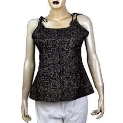Spaghetti Strap Tank Tops for Girl in Block Print Handloom Woven Cotton Size: 32 to 44