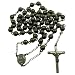 Mens Black Stainless Steel Rosary Necklace with Cross 32" Strong 8mm