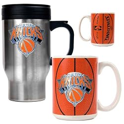 New York Knicks NBA Stainless Steel Travel Mug & Gameball Ceramic Mug Set - Primary Logo by Great American Products