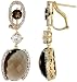 14k Yellow Gold Dangling Earrings w/ 0.51 Carat Brilliant Cut Diamonds, & 17.68 Total Carat Weight of 5mm Round & 16x12mm Oval Cut Smoky Quartz Stones, 1 3/4 (44mm) tall