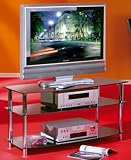 MEUBLE TV VESCO STRUCTURE METAL CHROME VERRE SECURIT NOIR