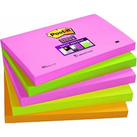 Post-it Super Sticky Notes - Neon Rainbow - Neon Pink, Limeade, Ultra Yellow, Neon Orange - 5 Pads Per Pack - 90 Sheets Per Pad - 76 mm x 127 mm