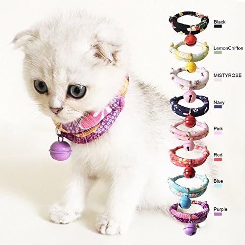 Mulustore Japanese Kimono Style Collar For Cats or Small Size Dogs with a Bell (Purple)