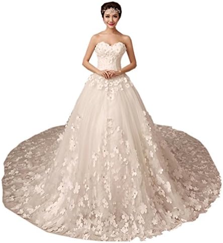 Laluna Bride Women's Sweetheart Neckline Applique Weeding Dress 6 White
