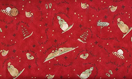 Red Rooster Arlene Neely 'Here Comes Santa' Allover on Red Christmas Cotton Fabric By the Yard