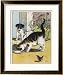 Cat Drinks a Saucer of Milk at a Doorstep Whilst Watched by a Dog Framed Art Poster Print by W. Foster, 25x30
