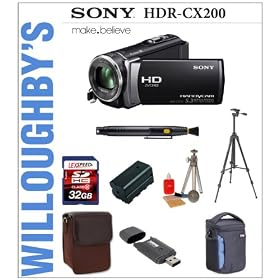 Sony HDR-CX200 High Definition Handycam Camcorder + Extra Spare Battery + LEXSpeed 32GB SDHC Memory Card + Sunpak Heavy Duty Mon-Tripod + Targus Bijou Grande Stylish Camera Case + Deluxe Camera Bag plus Bonus Sunpak Solar Flashlight & Charger & Much More! Willoughby's Est. 1898 Bundle