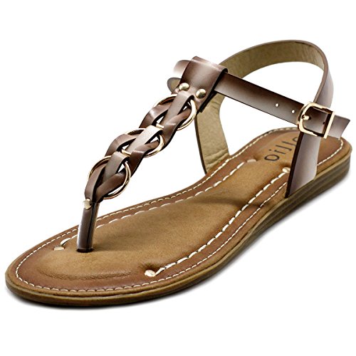 Ollio Women's Shoe T-Strap Burnish Fade Vintage Zori Flat Sandal