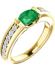 10K Yellow Gold 7.00x5.00mm Oval Cut Chatham Created Emerald and Diamond Ring -- LIFETIME WARRANTY