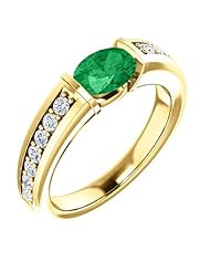 18K Yellow Gold 7.00x5.00mm Oval Cut Emerald and Diamond Ring -- LIFETIME WARRANTY