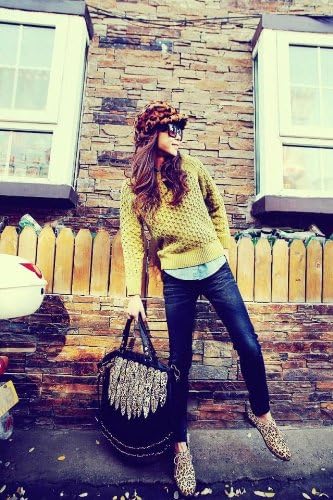 Shopinthebox Lady Punk Tassel leopard print Fringed Handbag Tote Shoulder Purse Bag Black
